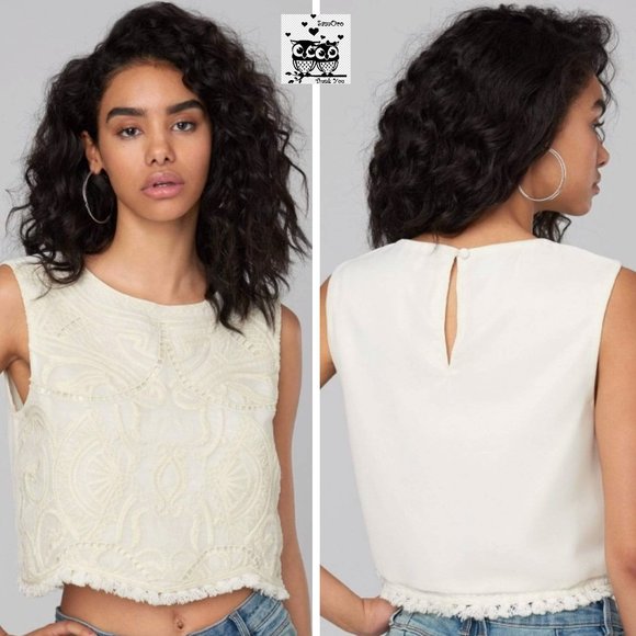 bebe Tops - Macrame Embroidered Crop Top